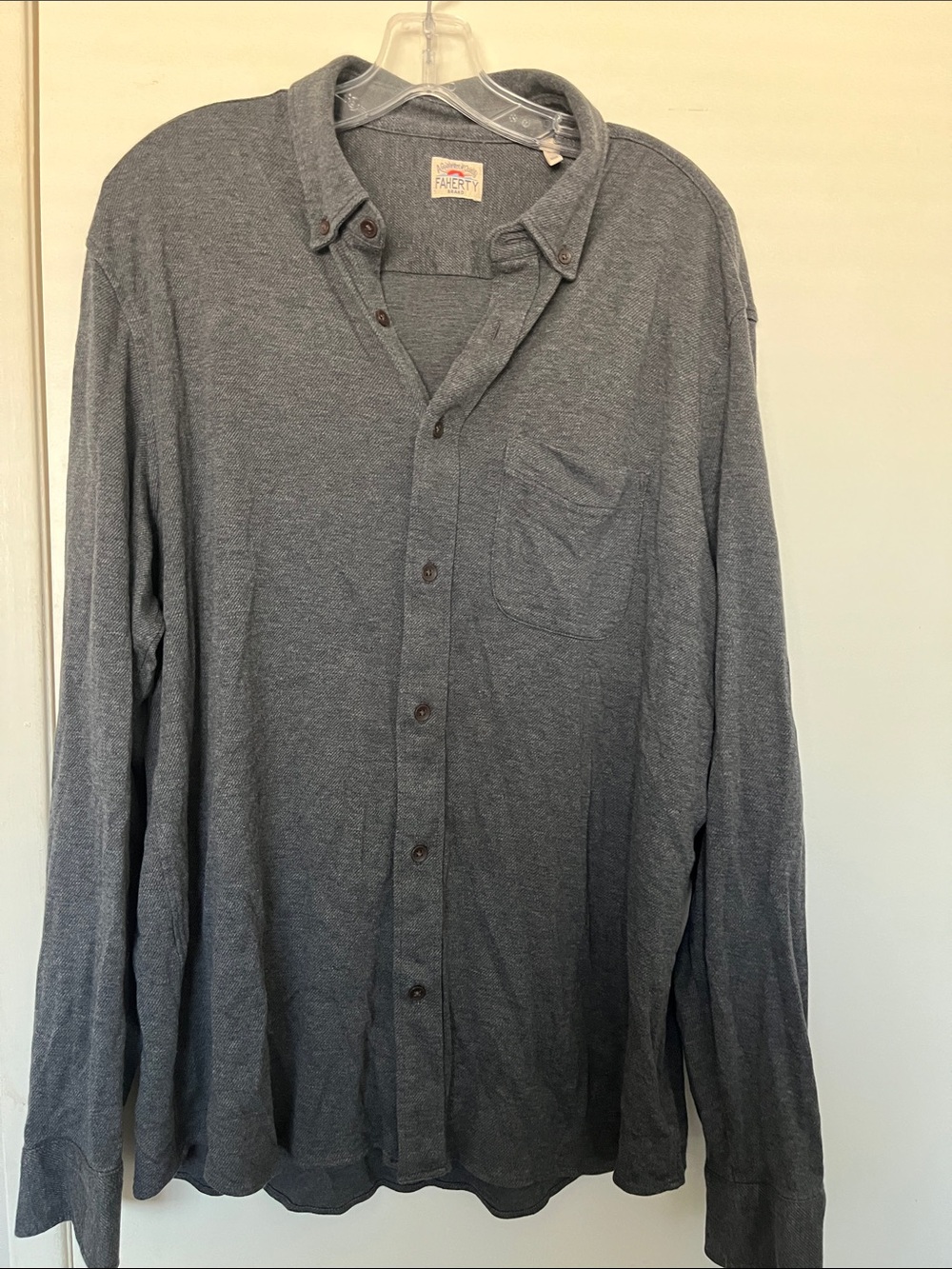 Faherty Coastline Knit Shirt Men’s Large Gray Supima Cotton Button Down size XL